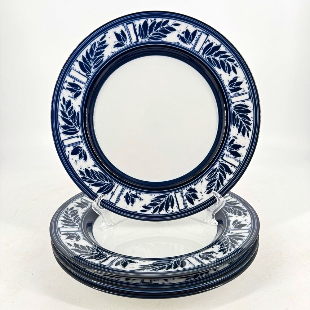 Dansk Ceylon Salad Plates 9” Set of 4 Blue White KW/NR Japan Vintage